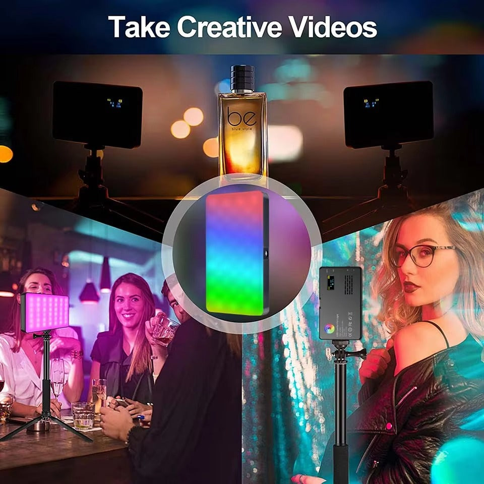 High Quality, RGB LED Video Light Panel – Adjustable 2500–9000K Fill Light with LCD Display, Vlogging, and Apple Devices