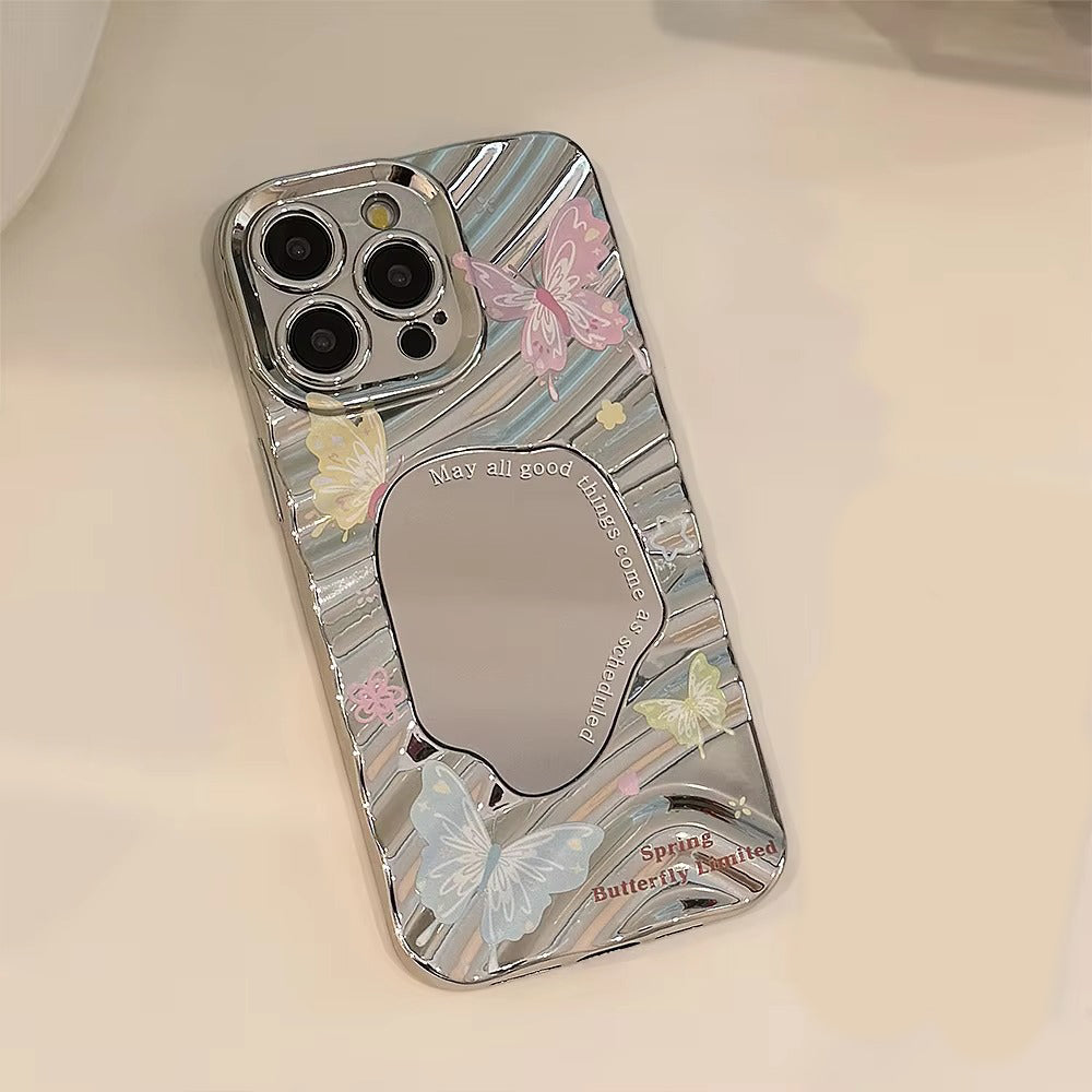 Luxury Apple iPhone Case, MagSafe Compatible, Camera Lens and Screen Protection, Ultra Thin, Shockproof, Magnetic, Full All Around Protection, Butterfly Mirror Bracelet Cover