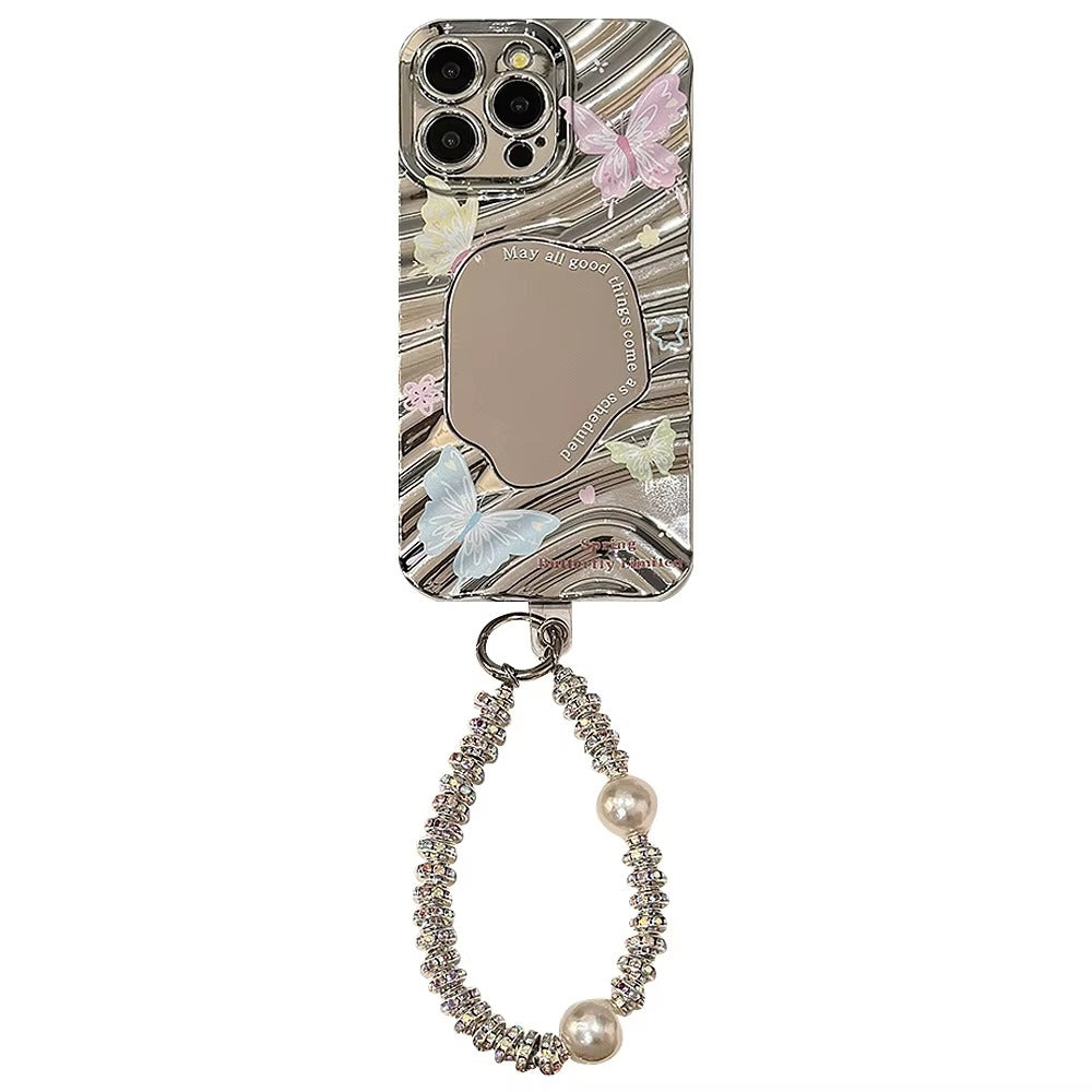 Luxury Apple iPhone Case, MagSafe Compatible, Camera Lens and Screen Protection, Ultra Thin, Shockproof, Magnetic, Full All Around Protection, Butterfly Mirror Bracelet Cover