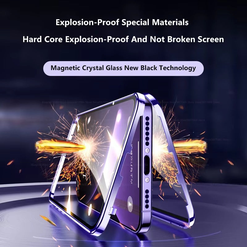 High Quality 360° Magnetic Apple iPhone Case Ultra Full Metal Cover with Dual-Sided Glass and Camera Lens Protection Frame
