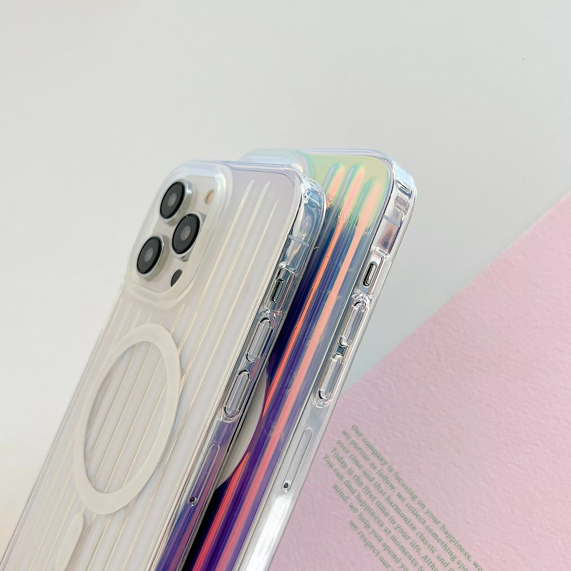 Premium Apple iPhone Case, MagSafe Compatible, Camera Lens & Screen Protection, Ultra Thin, Shockproof, Magnetic Full All Around Cover – Gradient Laser Luggage Style TPU + PC Case with Full Wrap Protection