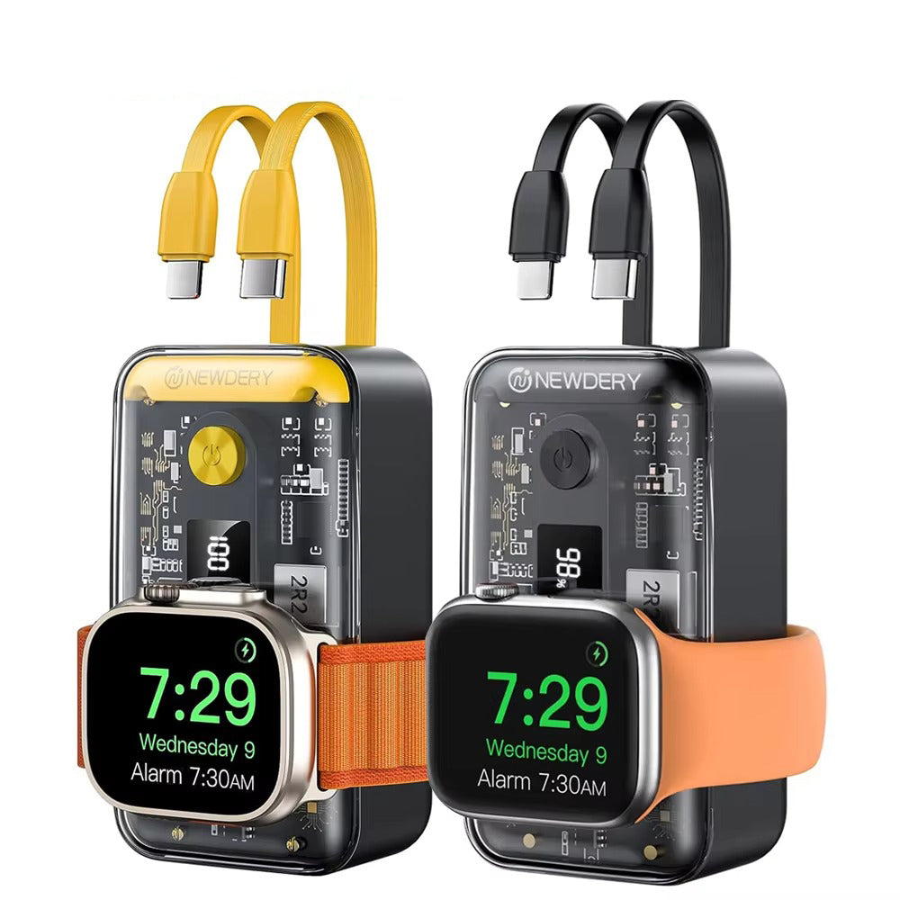 Premium, 10000mAh Wireless Power Bank with Built-in Cable – PD 20W Fast Charging Battery Source for Apple Watch S1–S9, iPad Air