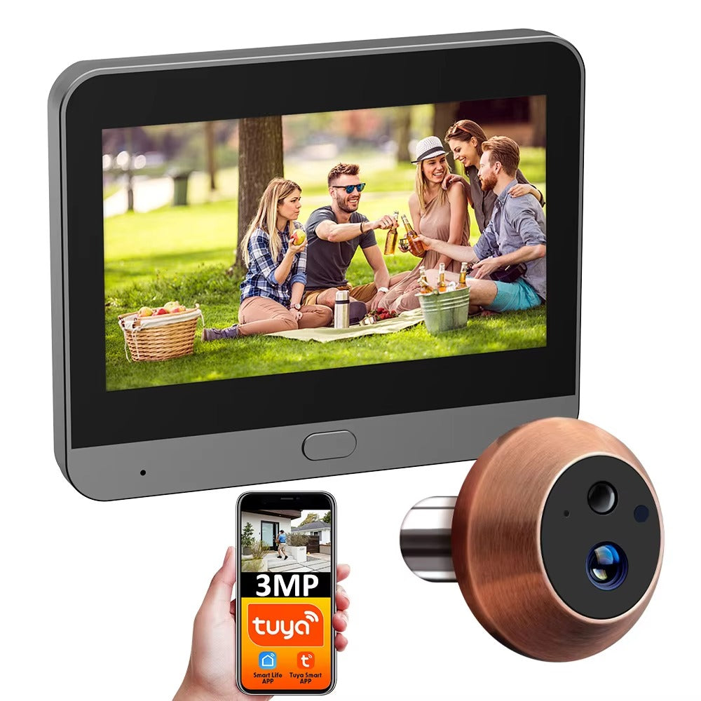 High Quality Smart Door Viewer for iPhone, 3MP WiFi Peephole Camera, Battery-Powered PIR Motion Sensor with 140° Wide Angle