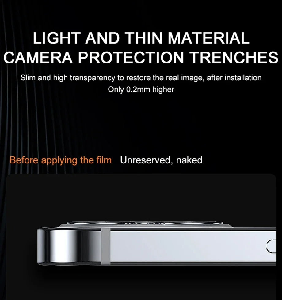 Luxury Metal Camera Lens Protector for iPhone – Diamond Edging, 9H Corning Glass, Anti-Scratch, Shockproof, Ultra HD Transparent Lens Cover Ring