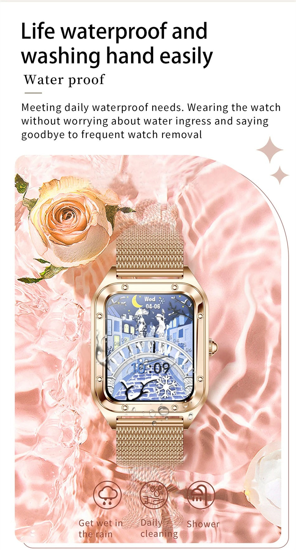 Luxury Women’s Smartwatch for iPhone – Bluetooth Call Fitness Tracker with Blood Pressure Monitor, Waterproof Sport Mode