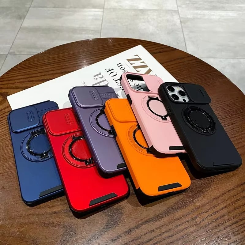 High Quality Apple iPhone Case MagSafe Compatible, Camera Lens & Screen Protection Cover with Slide Lens & Armor Bracket