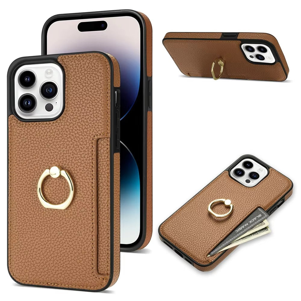 Luxury Card Slot Litchi Leather Apple iPhone Case, MagSafe Compatible, Ultra Thin Magnetic Shockproof Full Cover