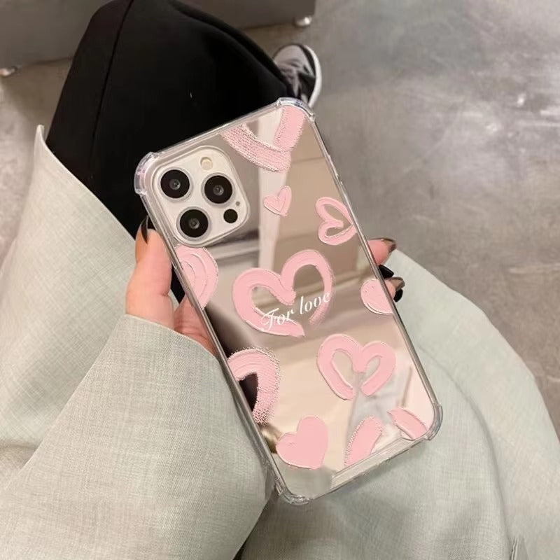 Luxury Apple iPhone Case, MagSafe Compatible, Camera Lens and Screen Protection, Ultra Thin, Shockproof, Magnetic, Full All Around Protection, Heart Mirror Girl Cover
