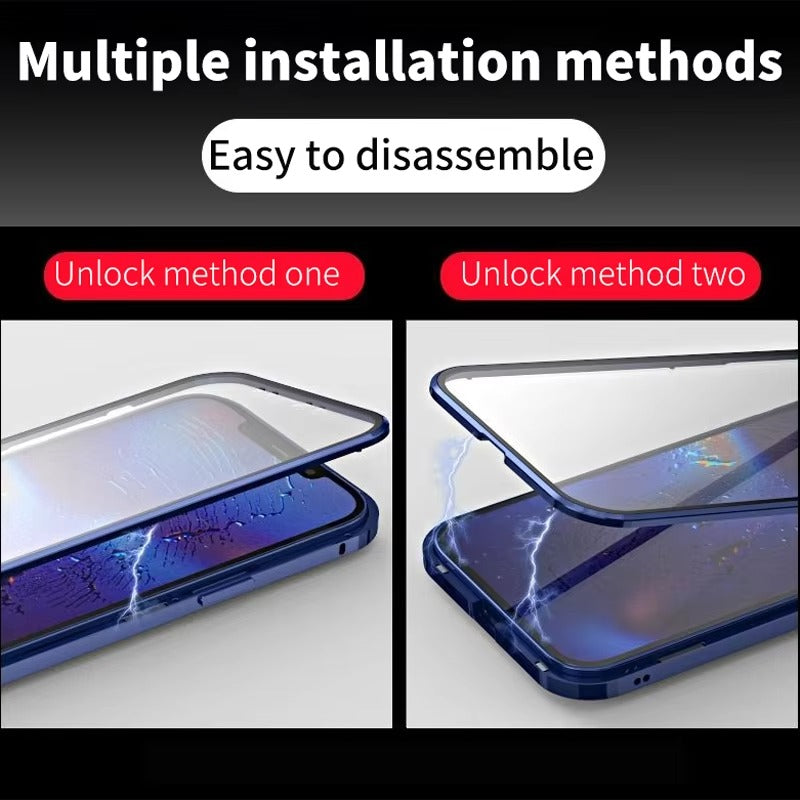 Premium Magnetic Glass Apple iPhone Case, MagSafe Compatible, Ultra Thin Shockproof Full Metal Frame Cover