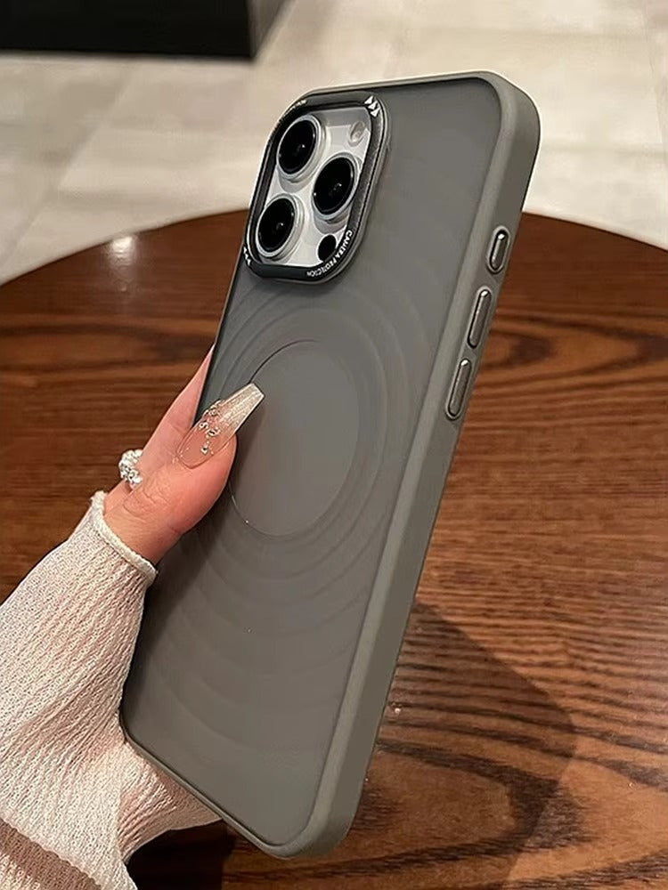 Luxury Apple iPhone Case, MagSafe Compatible, Camera Lens & Screen Protection, Ultra Thin, Shockproof, Magnetic Full All Around Cover – Water Ripple Matte Translucent Case with Metal Lens Bumper & Hard Back