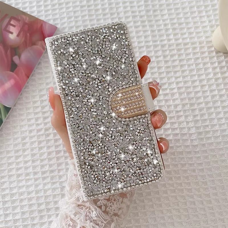 Luxury Apple iPhone Case, MagSafe Compatible, Camera Lens and Screen Protection, Ultra Thin, Shockproof, Magnetic, Full All Around Protection, Glitter Leather Wallet Cover