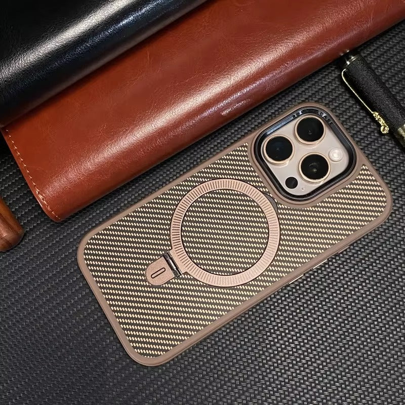 Premium Apple iPhone Case, MagSafe Compatible, Camera Lens & Screen Protection, Ultra Thin, Shockproof, Magnetic Full All Around Cover – Kevlar Carbon Fiber Texture Case with Magnetic Holder & Shockproof Back Design