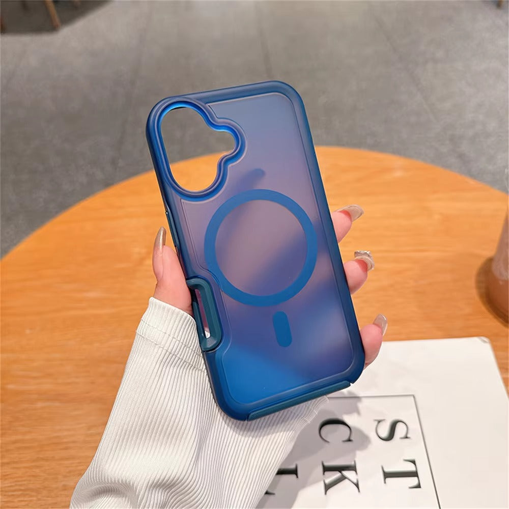 High Quality Apple iPhone Case, MagSafe Compatible, Camera Lens & Screen Protection, Ultra Thin, Shockproof, Magnetic Full All Around Cover – Dual Color Matte Armor Case with Wrist Strap & Magnetic Lanyard