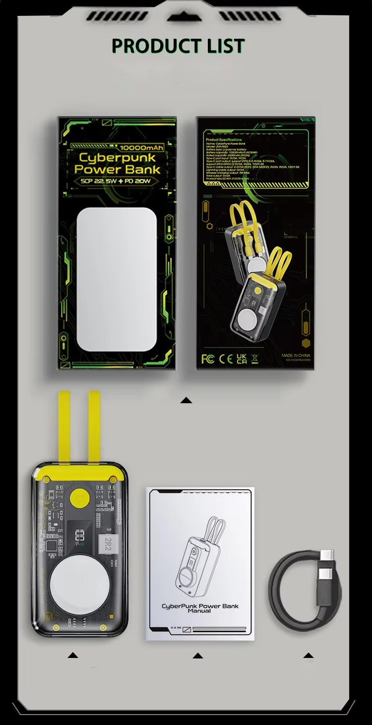 Premium, 10000mAh Wireless Power Bank with Built-in Cable – PD 20W Fast Charging Battery Source for Apple Watch S1–S9, iPad Air