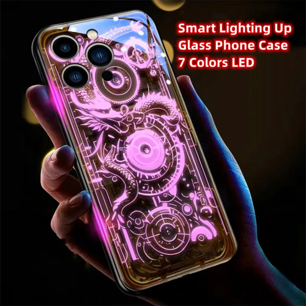 Premium Apple iphone Case, LED Flash, Sound Reactive, Shockproof, Ultra Thin, Full Body Protection, Golden Dragon Luminous Glass Cover
