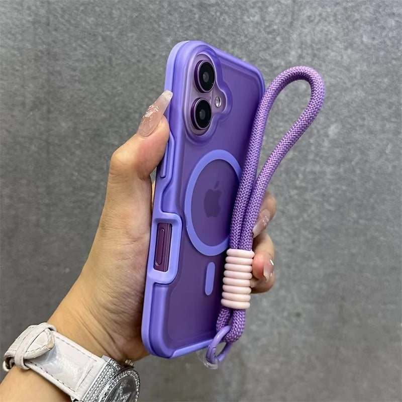 High Quality Apple iPhone Case, MagSafe Compatible, Camera Lens & Screen Protection, Ultra Thin, Shockproof, Magnetic Full All Around Cover – Dual Color Matte Armor Case with Wrist Strap & Magnetic Lanyard