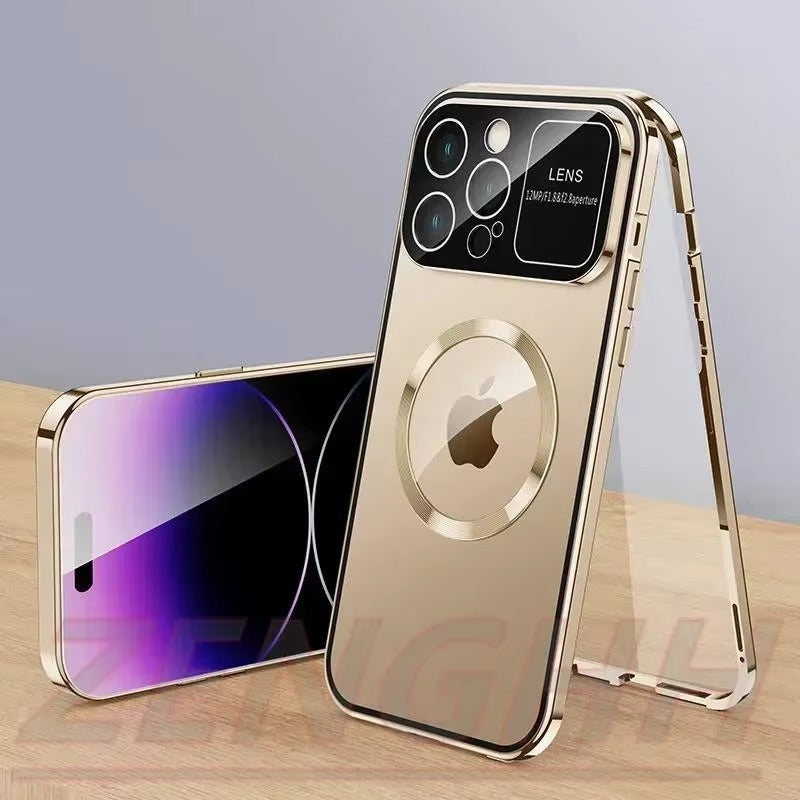 High Quality Apple iPhone Case MagSafe Compatible, Camera Lens & Screen Protection, Cover with Double Glass Window Design