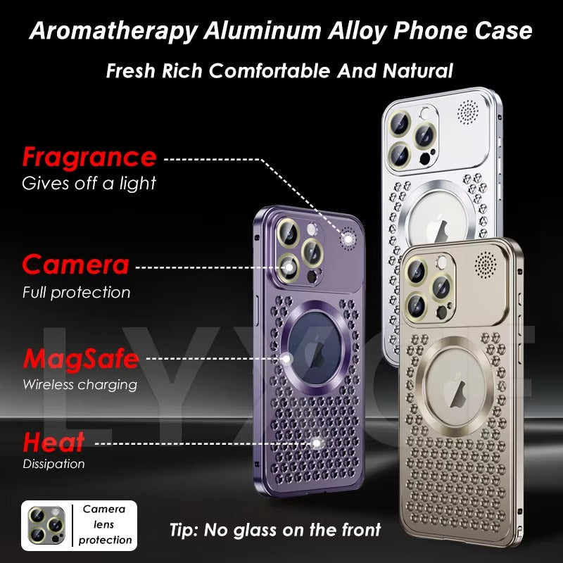 High Quality Apple iPhone Case, MagSafe Compatible, Camera Lens & Screen Protection, Ultra Thin, Shockproof, Magnetic Full All Around Cover – Metal Heat Dissipation Case with Magnetic Aluminum Back for Enhanced Cooling