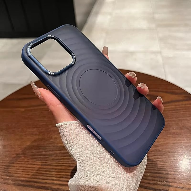 Luxury Apple iPhone Case, MagSafe Compatible, Camera Lens & Screen Protection, Ultra Thin, Shockproof, Magnetic Full All Around Cover – Water Ripple Matte Translucent Case with Metal Lens Bumper & Hard Back