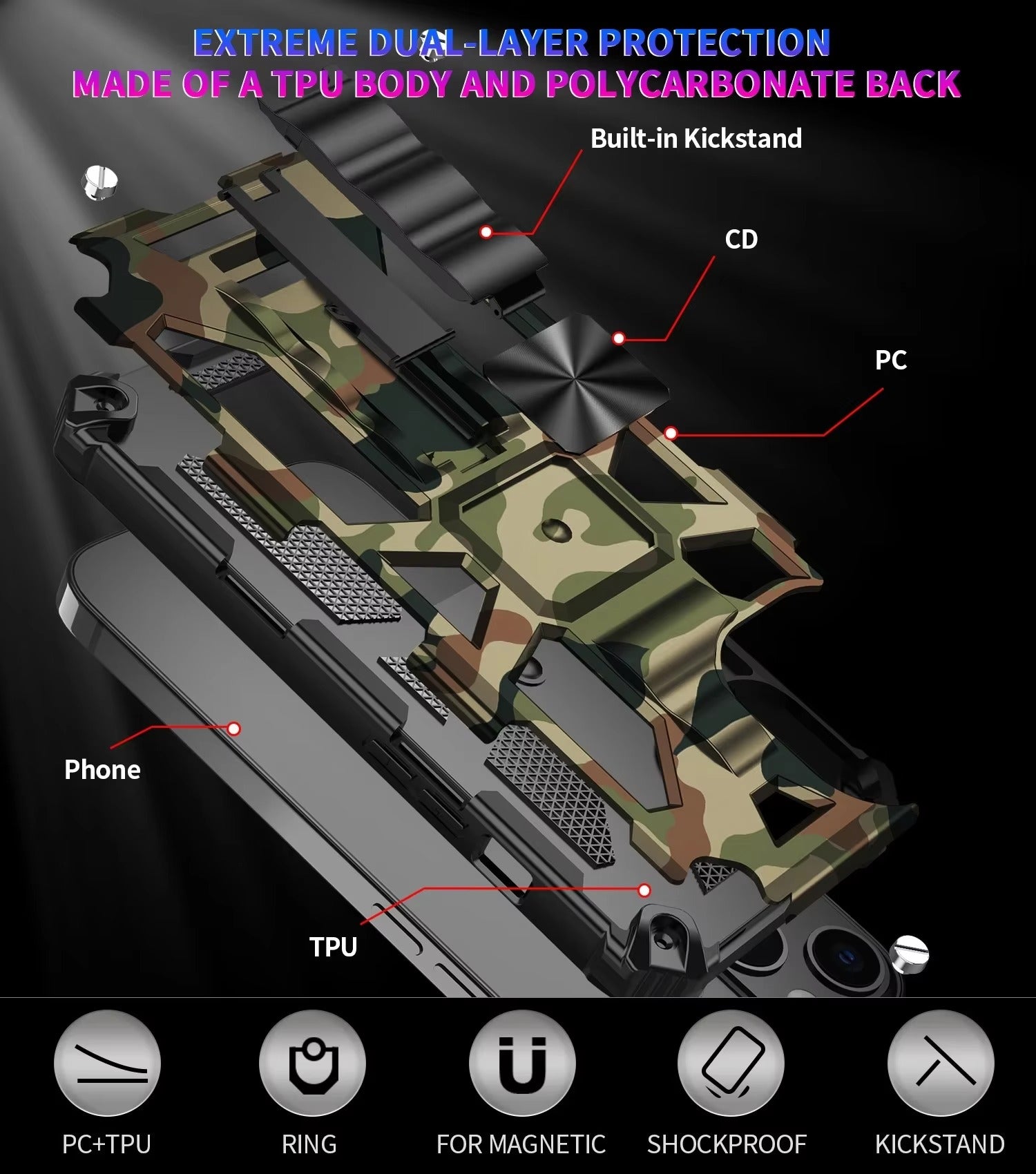 Robust Apple iPhone Case, MagSafe Compatible, Camera Lens Protection, Screen Protection, Ultra Thin, Shockproof Hybrid