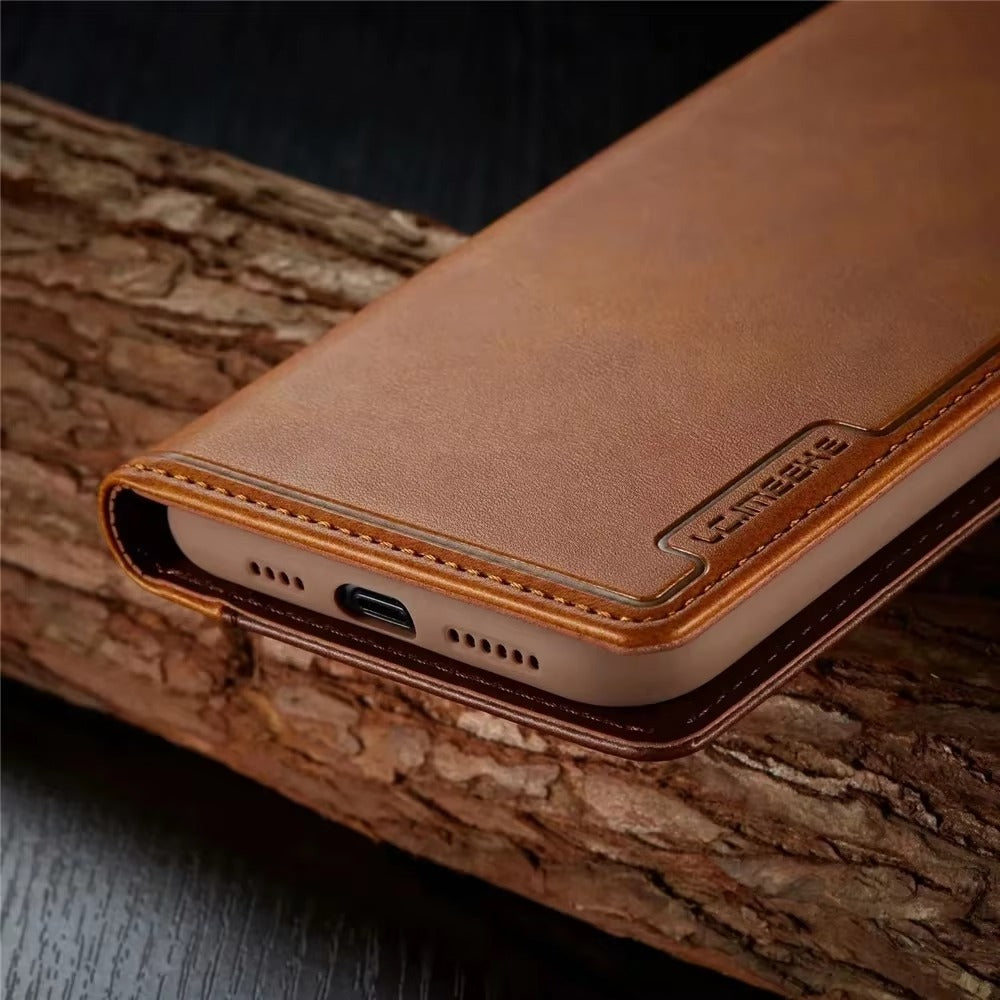 Premium Leather Flip iPhone Case, MagSafe Compatible, Ultra Thin Magnetic Shockproof Cover with Camera and Screen Protection
