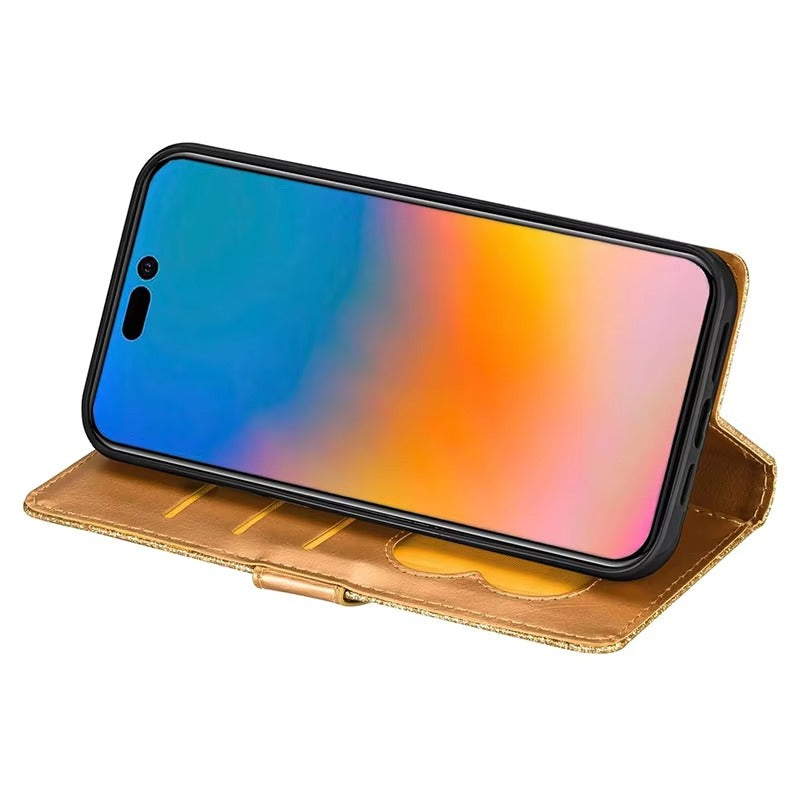 Luxury Apple iPhone Case, MagSafe Compatible, Camera Lens and Screen Protection, Ultra Thin, Shockproof, Magnetic, Full All Around Protection, Glitter Zipper Wallet Cover