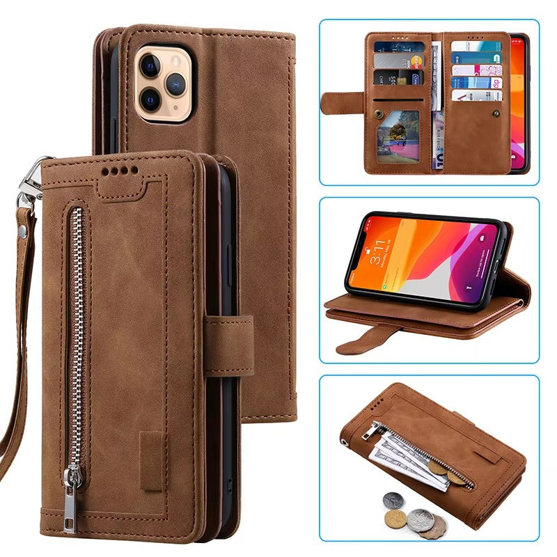 Luxury Leather Apple iPhone Case,Ultra Thin Magnetic Shockproof Full Protection Cover with Flip Wallet Design