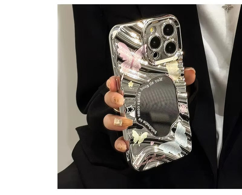 Luxury Apple iPhone Case, MagSafe Compatible, Camera Lens and Screen Protection, Ultra Thin, Shockproof, Magnetic, Full All Around Protection, Butterfly Mirror Bracelet Cover