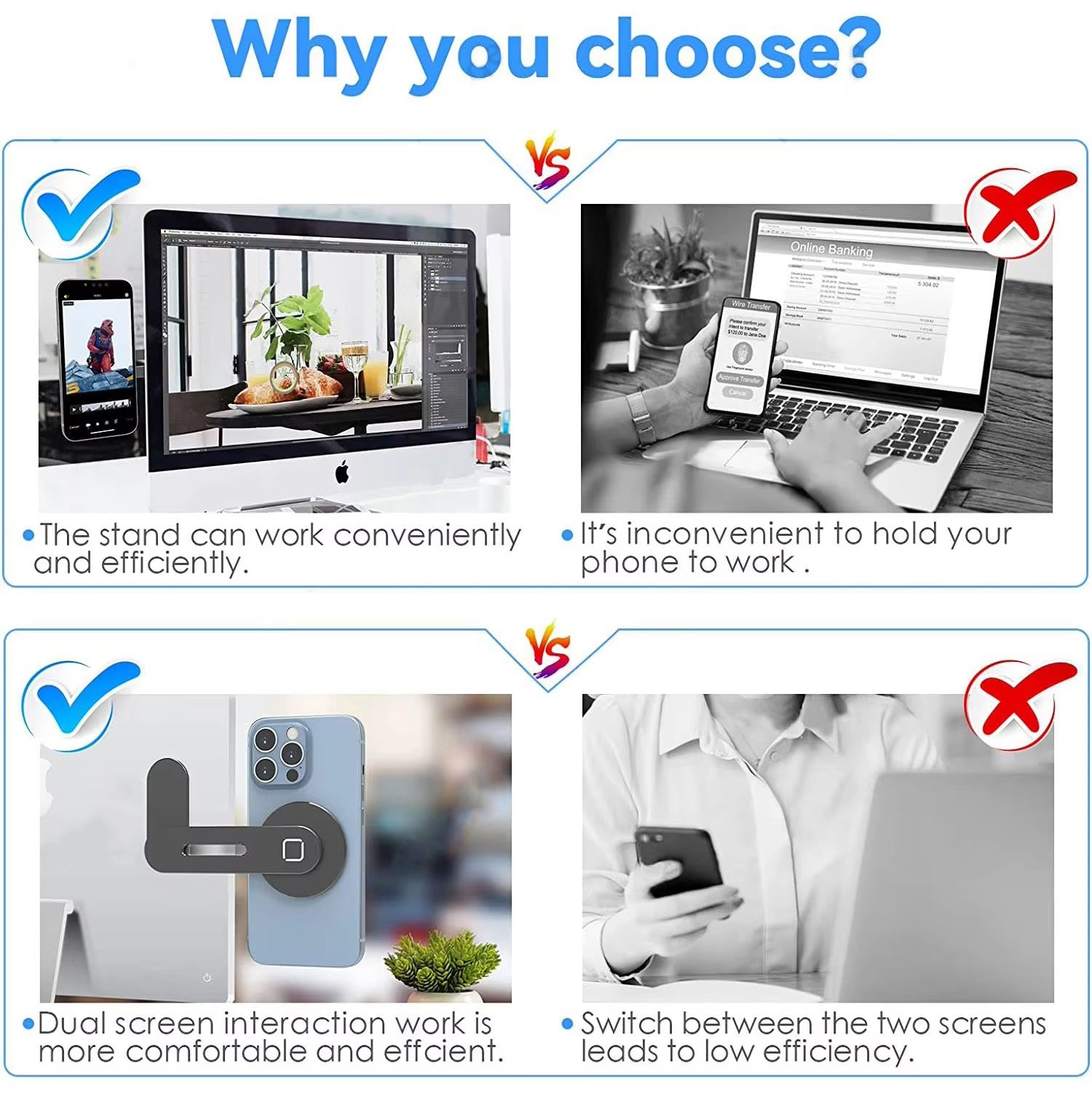 Premium, Magnetic Laptop Phone Holder – Slim, Foldable Mount for Computer Monitor Side, Compatible with All Smartphones, with or without Phone Case