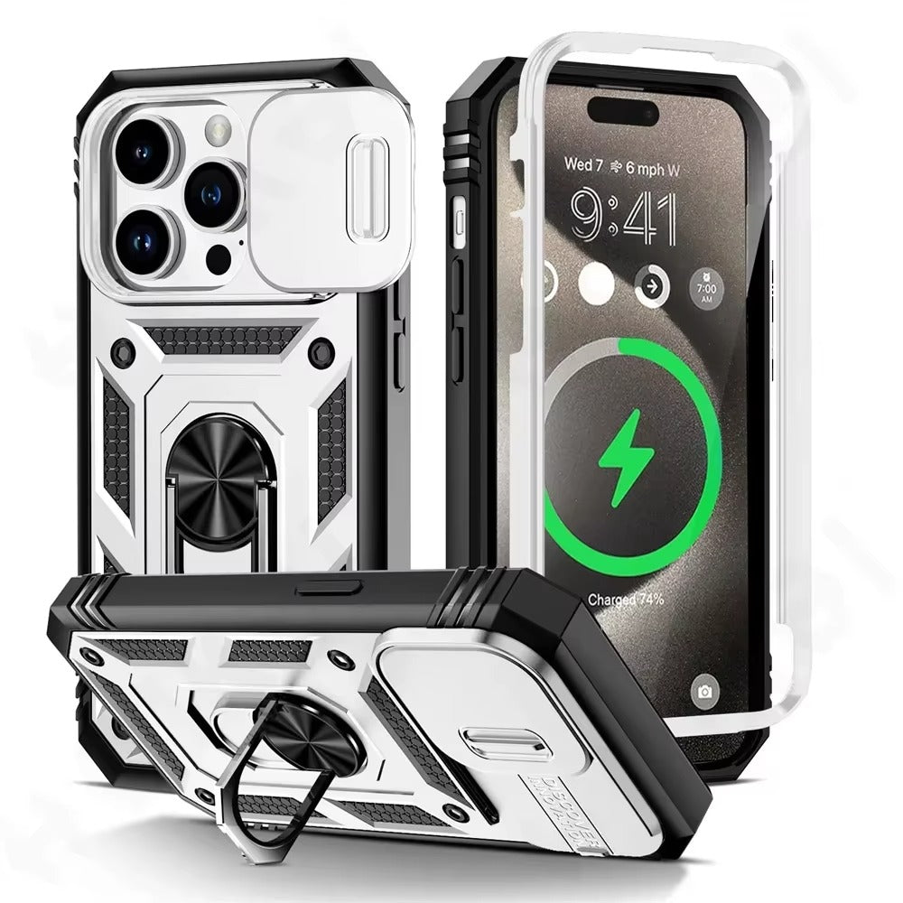 Robust Apple iPhone Case, MagSafe Compatible, Camera Lens and Screen Protection, Ultra Thin, Shockproof, Magnetic, Full All Around Protection, Slide Rotating Armor Cover
