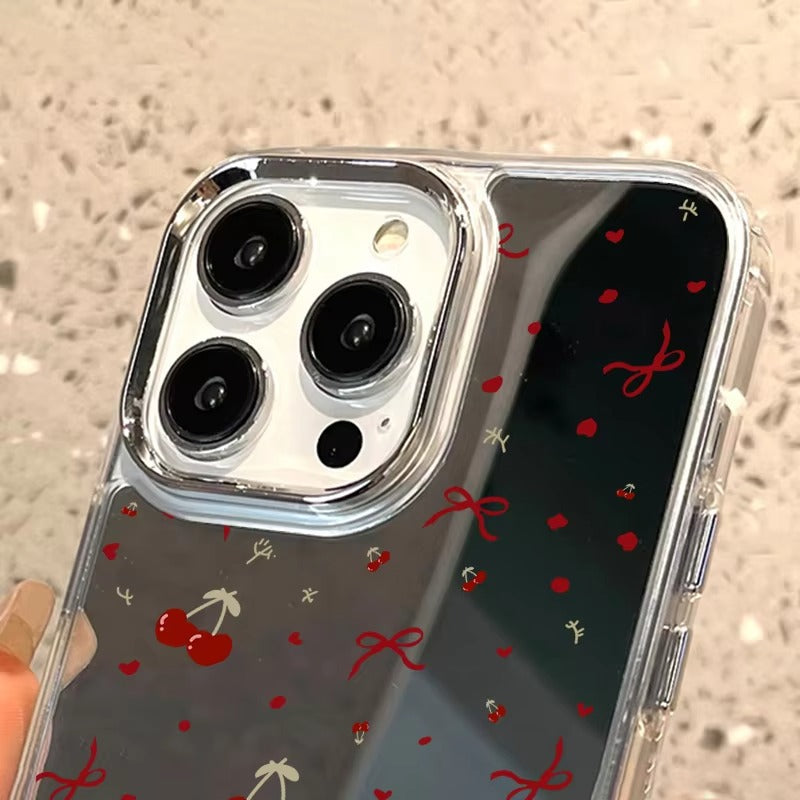 Luxury Apple iPhone Case, MagSafe Compatible, Camera Lens and Screen Protection, Ultra Thin, Shockproof, Magnetic, Full All Around Protection, Cherry Bow Mirror Cover