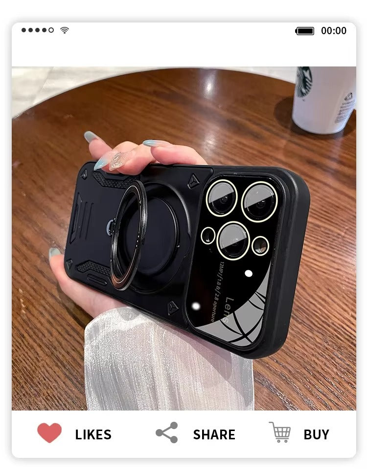 Luxury Apple iPhone Case, MagSafe Compatible, Camera Lens & Screen Protection, Ultra Thin, Shockproof, Magnetic Full All Around Cover – Stand Holder Case with Lens Guard, Wristband & Lanyard Strap