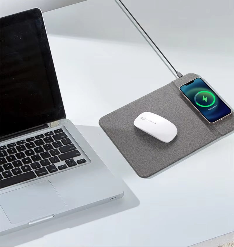 Premium, 2-in-1 Mouse Pad with Qi Wireless Charging – PU Leather Desk Mat with Phone Holder, USB Type-C Compatible
