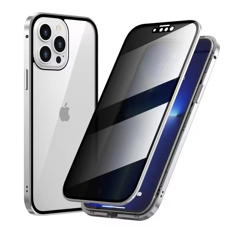 High Quality Apple iPhone Case, MagSafe Compatible, Camera Lens & Screen Protection, Ultra Thin, Shockproof, Magnetic Full All Around Cover – Double Glass Magnetic Case with Anti-Peeping Privacy Screen & Metal Frame Protection