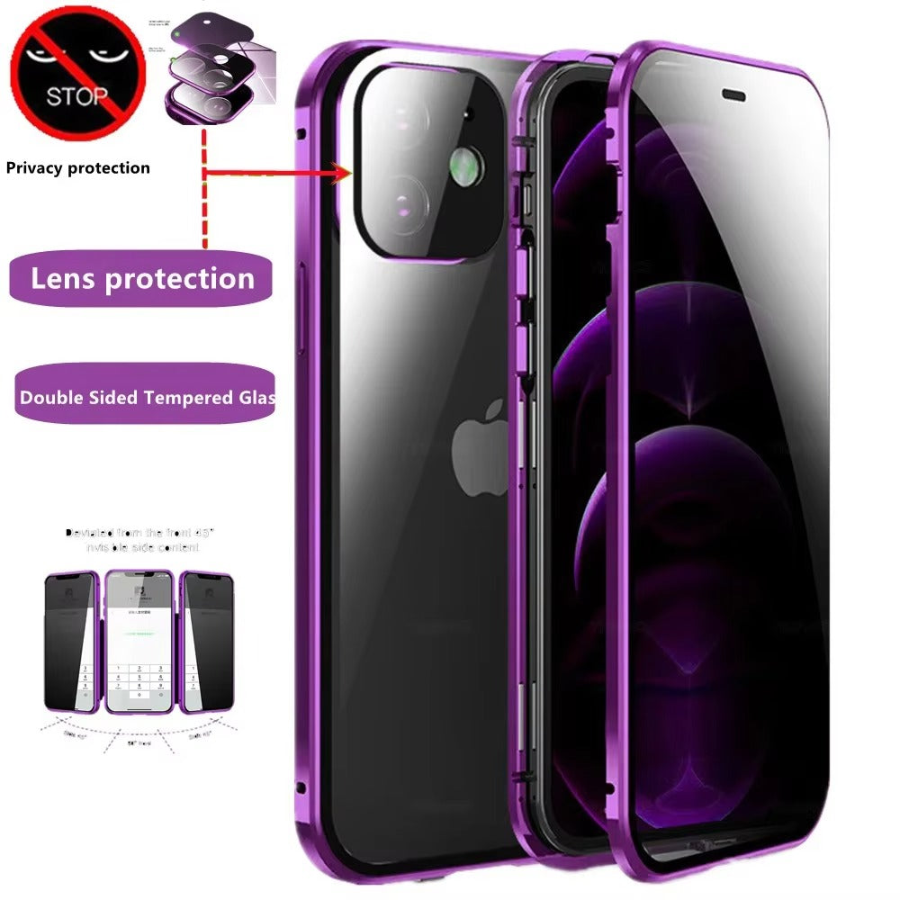 Premium Apple iPhone Case, MagSafe Compatible, Camera Lens & Screen Protection, Ultra Thin, Shockproof, Magnetic Full All Around Cover – Anti-Spy Tempered Glass Magnetic Case with Privacy Screen & Lens Protection