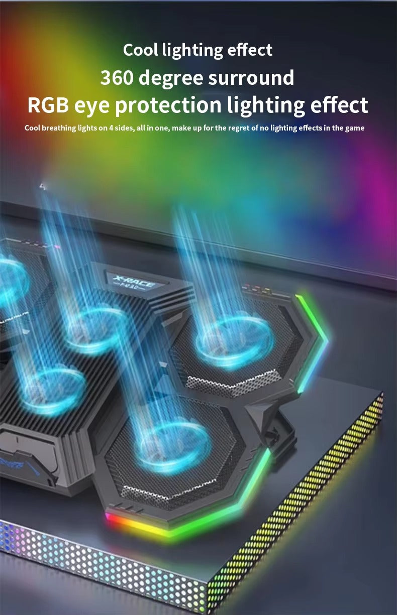 High-Performance, RGB, Gaming Laptop Stand, Air Cooler, Notebook Holder, with 6 Fans, Adjustable, Foldable Base, for 12, 13, 14, 15, 16, 17 Inch Laptops