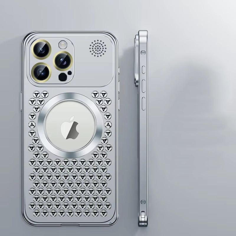 High Quality Apple iPhone Case, MagSafe Compatible, Camera Lens & Screen Protection, Ultra Thin, Shockproof, Magnetic Full All Around Cover – Metal Heat Dissipation Case with Magnetic Aluminum Back for Enhanced Cooling