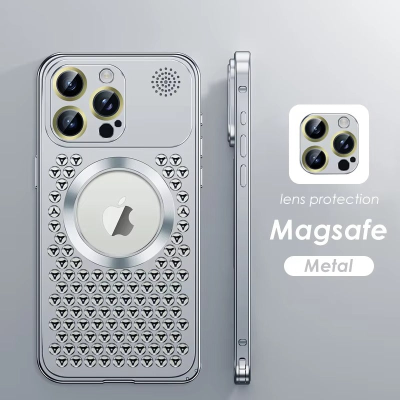 High Quality Apple iPhone Case, MagSafe Compatible, Camera Lens & Screen Protection, Ultra Thin, Shockproof, Magnetic Full All Around Cover – Metal Heat Dissipation Case with Magnetic Aluminum Back for Enhanced Cooling