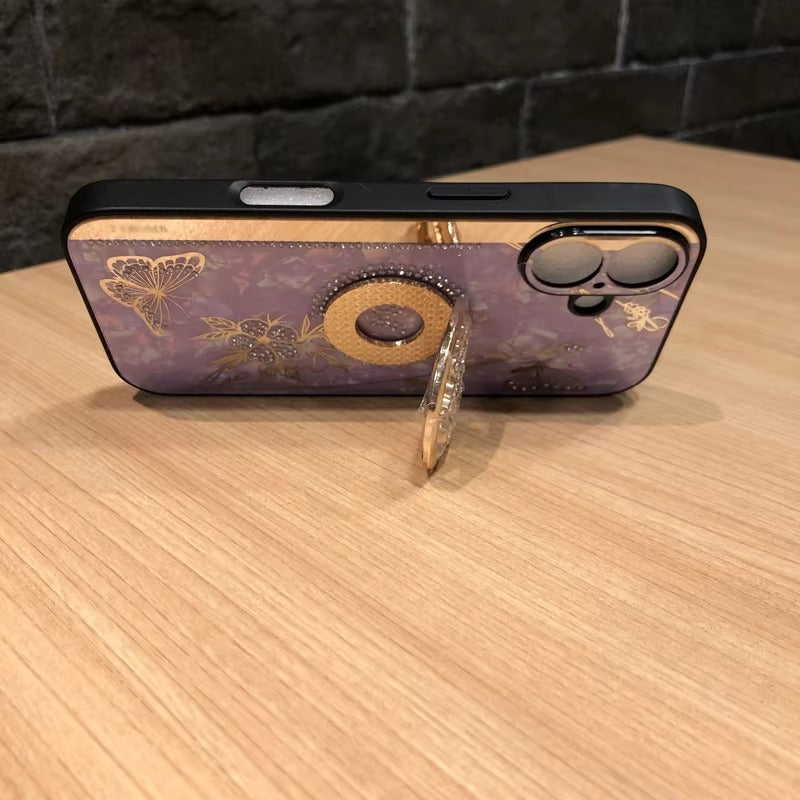 Luxury Apple iPhone Case, MagSafe Compatible, Camera Lens & Screen Protection, Ultra Thin, Shockproof, Magnetic Full All Around Cover – Shell Pattern Butterfly Case with Ring Holder & Hard Silicone TPU Back Design