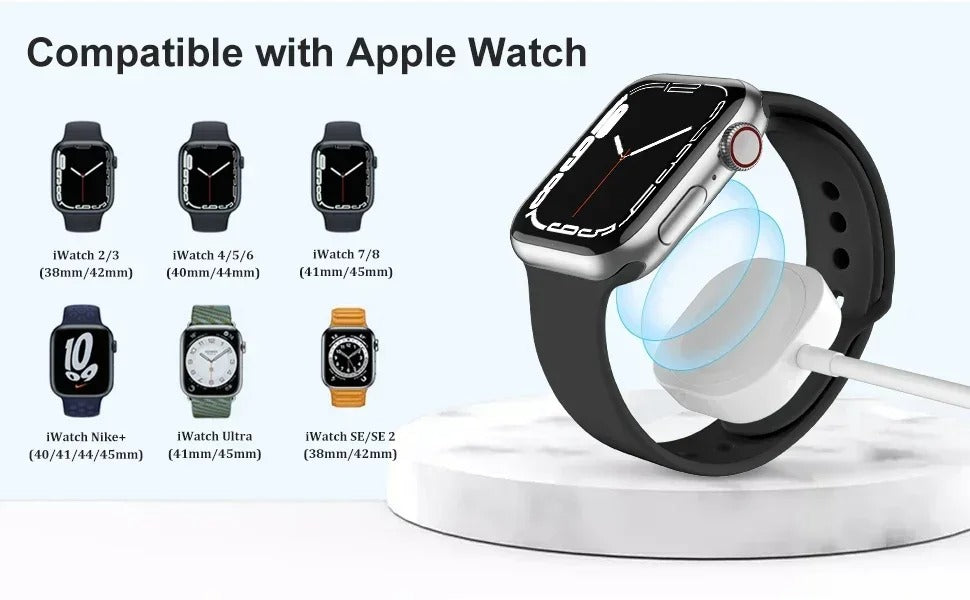 High-Quality Magnetic Wireless Charger for Apple Watch – USB-A & USB-C Cable, Fast Charging Dock with Strong Magnetic Force, Fireproof PC Material, Safe Charging