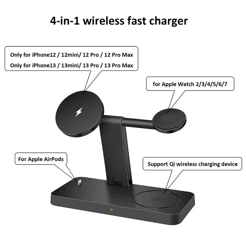 Premium 5 in 1 Magnetic Wireless Charging Station – Foldable Fast Charger Stand for Phones, Smartwatches, Earbuds with 30W Output & LED Night Light