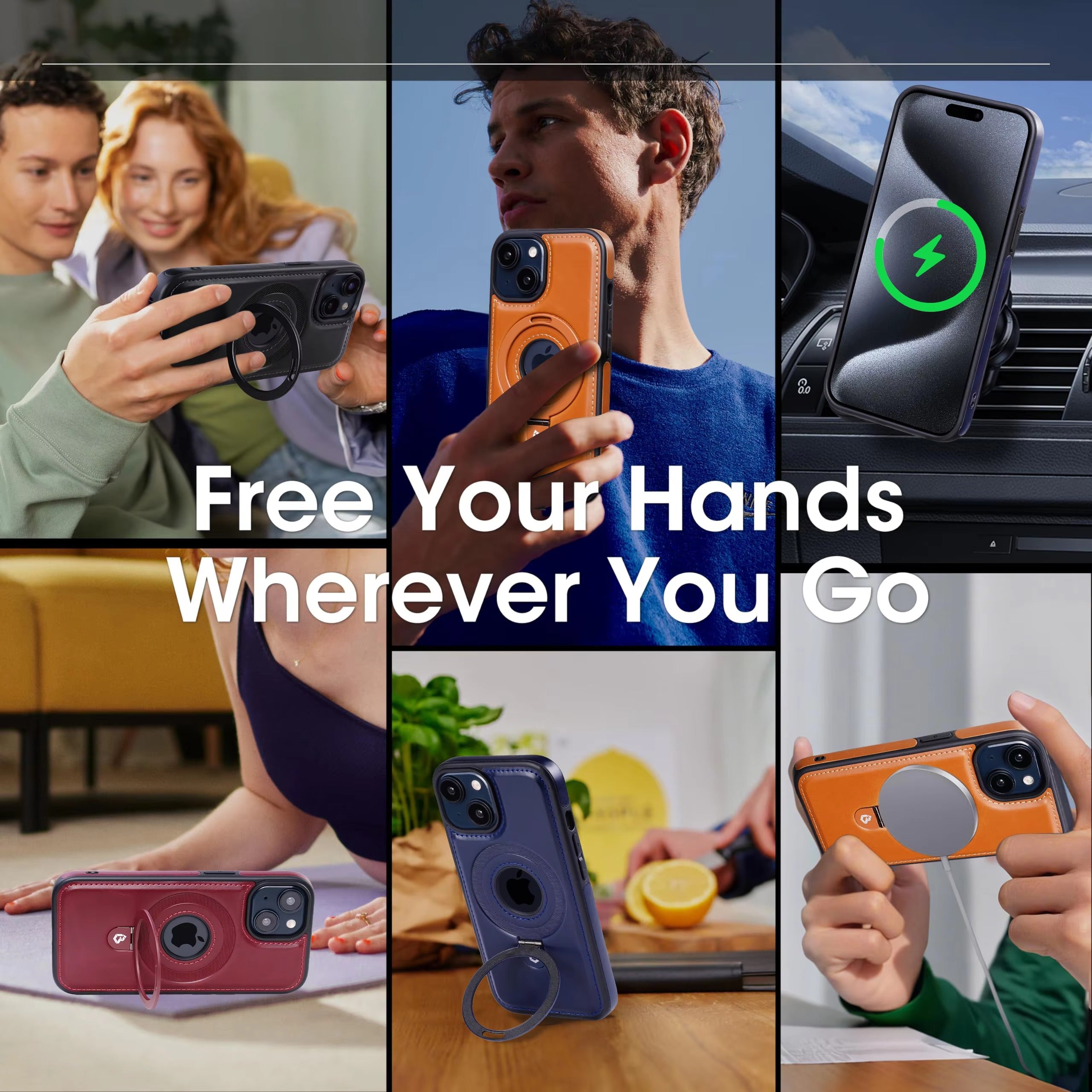 Luxury Leather Apple iPhone Case, MagSafe Compatible, Ultra Thin Magnetic Shockproof Full Protection