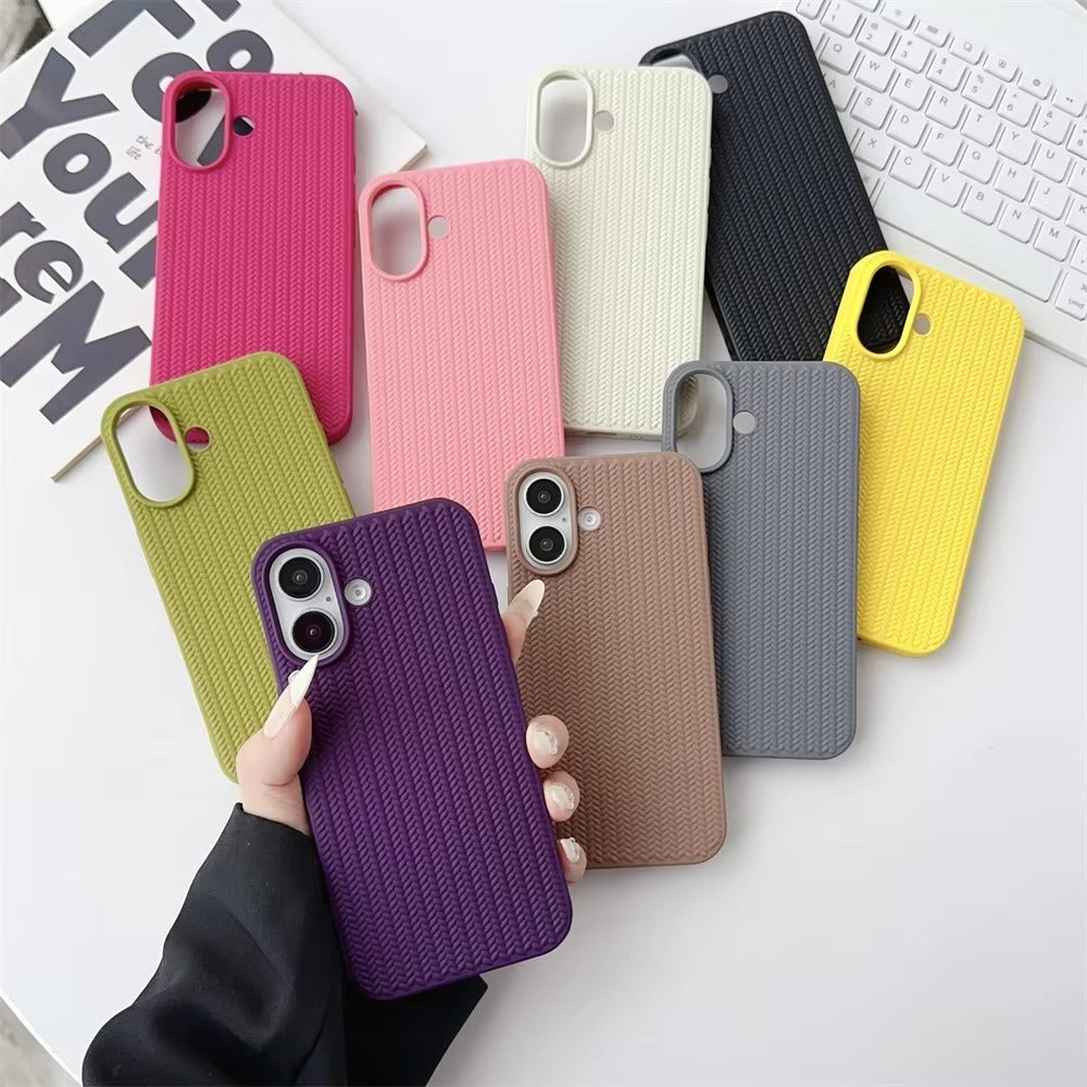 Luxury Apple iPhone Case, MagSafe Compatible, Camera Lens & Screen Protection, Ultra Thin, Shockproof, Magnetic Full All Around Cover – Woven Pattern Soft Silicone Case with Solid Color Stylish Design