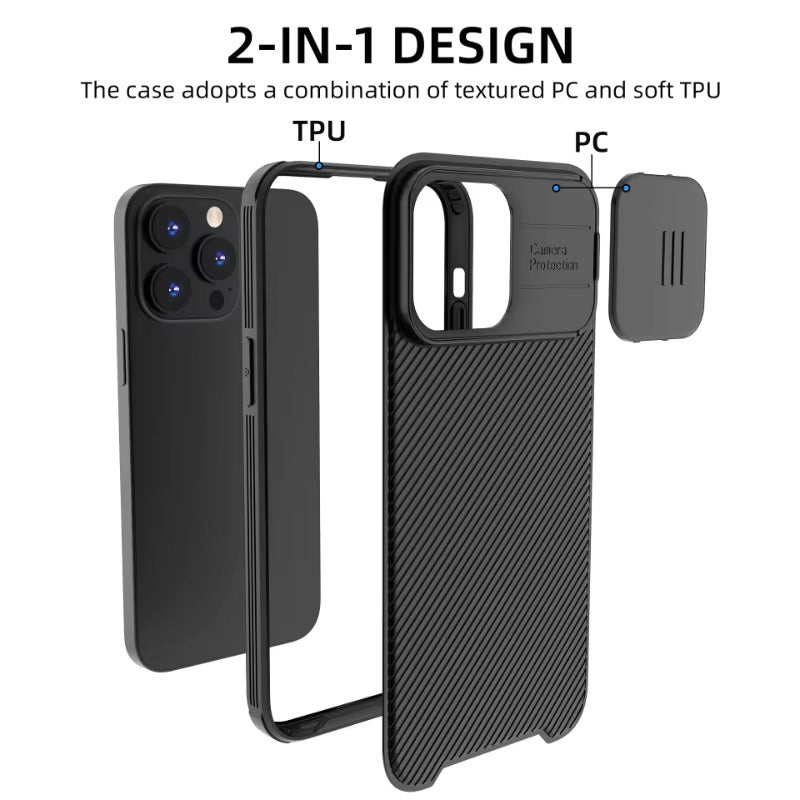 High Quality iPhone Case, MagSafe Compatible, Ultra Thin Magnetic Cover with Screen Guard Slide Camera Lens Protector Panel
