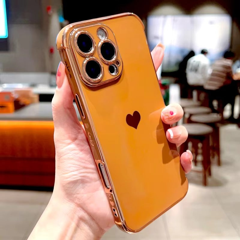 Luxury Apple iPhone Case MagSafe Compatible, Camera Lens & Screen Protection, Ultra Thin Shockproof Magnetic Full All Around Protection Cover with Electroplated Love Heart Design