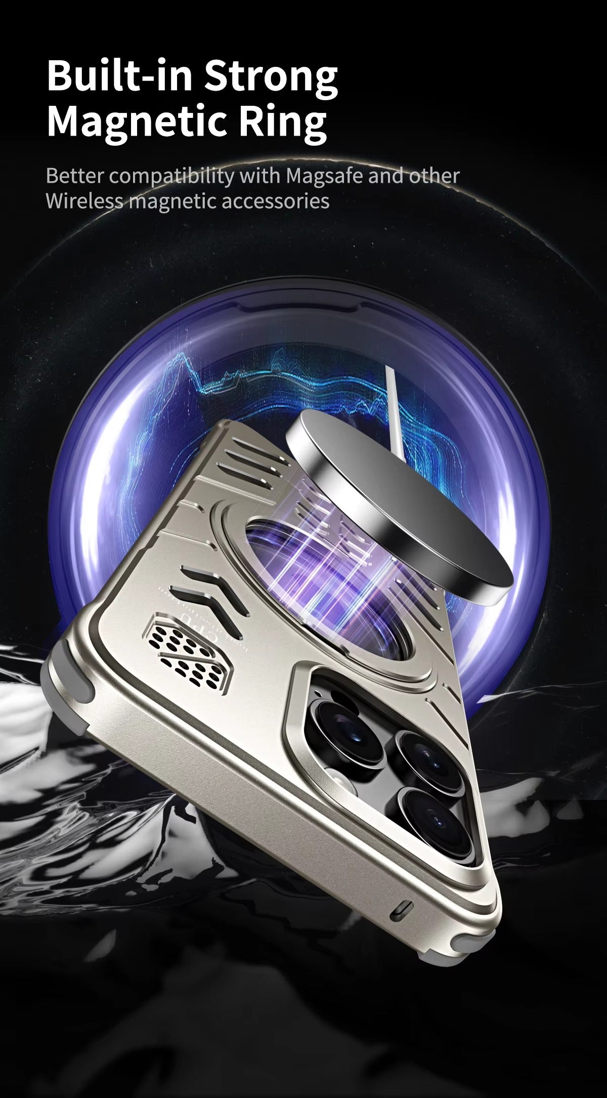 Luxury Apple iPhone Case, MagSafe Compatible, Camera Lens & Screen Protection, Ultra Thin, Shockproof, Magnetic Full All Around Cover – Hollow Aluminum Alloy Case with Magnetic Metal Holder, Stand & Heat Dissipation Design