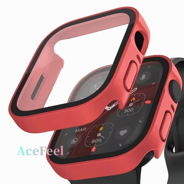 Premium Glass Screen Protector Case – Full Coverage, Straight Edge, Snap-On Protective Cover for 40mm to 49mm Smartwatches