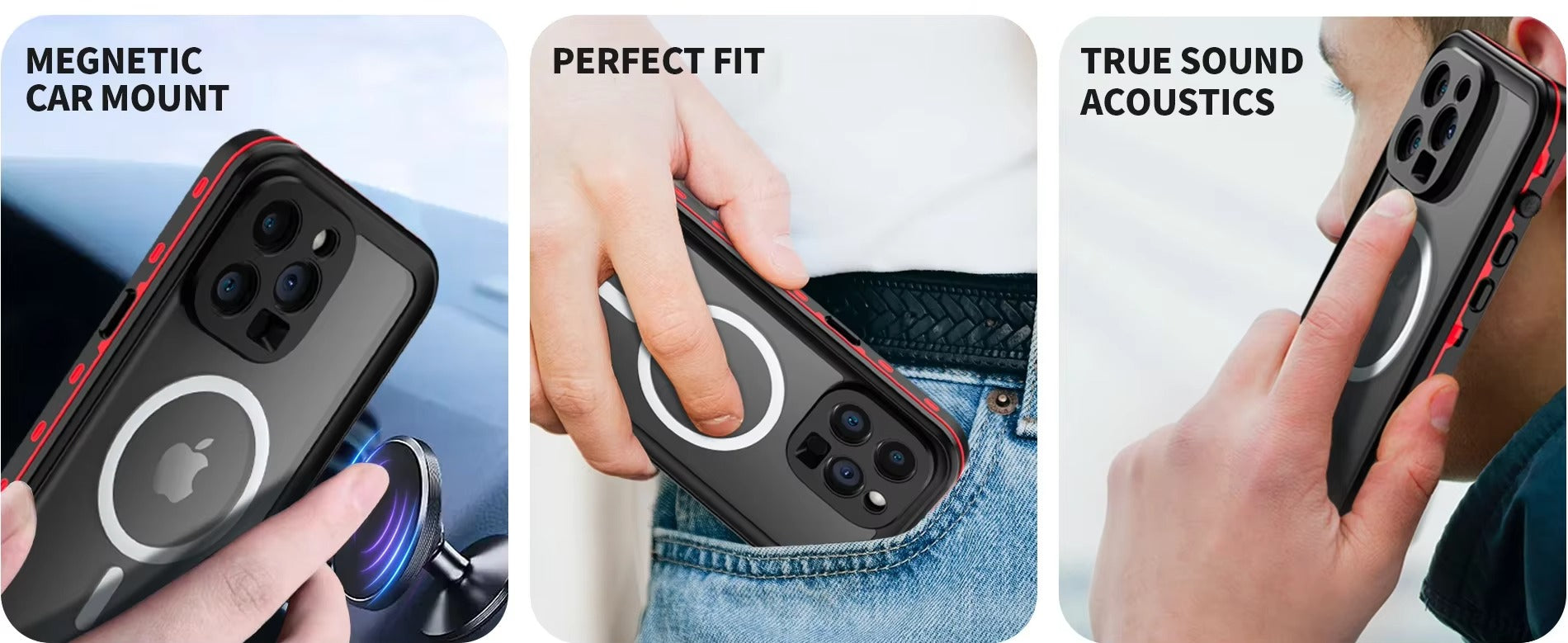 Premium Apple iPhone Case MagSafe Compatible, Camera Lens & Screen Protection, Ultra Thin Shockproof Magnetic Full All Around Protection Cover with IP68 Waterproof Diving Shell