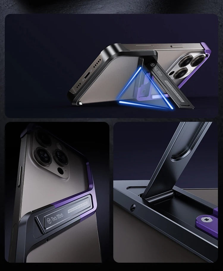 Premium Apple iPhone Case, MagSafe Compatible, Camera Lens & Screen Protection, Ultra Thin, Shockproof, Magnetic Full All Around Cover – Rimless Aluminum S-Type Case with Invisible Stand & Heat Dissipation Shell