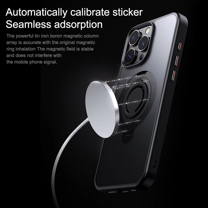 Luxury Apple iPhone Case MagSafe Compatible, Camera Lens & Screen Protection, Cover with 360° Ring Stand & Frosted Finish